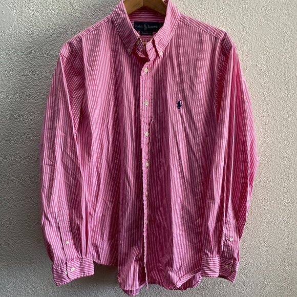 Polo Ralph Lauren Classic Fit Button Down Shirt 16 1/2 Pink Striped Work Casual - Picture 1 of 4